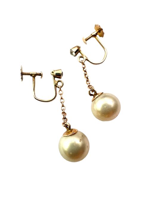 ANTIQUE 9CT GOLD PEARL CHAIN DROP EARRINGS - ADDITIONAL PHOTO 5