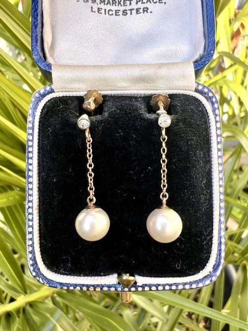 ANTIQUE 9CT GOLD PEARL CHAIN DROP EARRINGS - ADDITIONAL PHOTO 6
