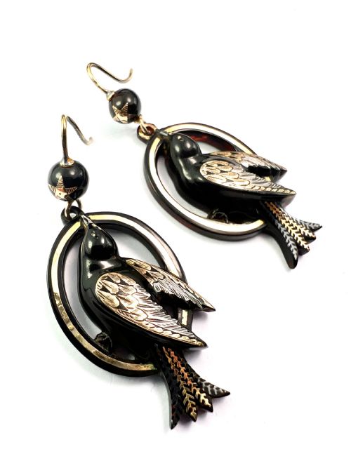 VICTORIAN GOLD AND SILVER PIQUE BIRD STAR EARRINGS - ADDITIONAL PHOTO 2