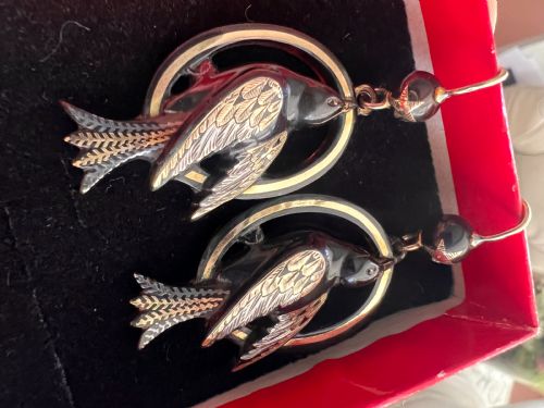 VICTORIAN GOLD AND SILVER PIQUE BIRD STAR EARRINGS - ADDITIONAL PHOTO 5