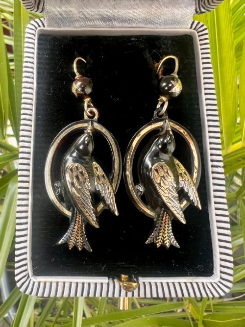 VICTORIAN GOLD AND SILVER PIQUE BIRD STAR EARRINGS - ADDITIONAL PHOTO 6