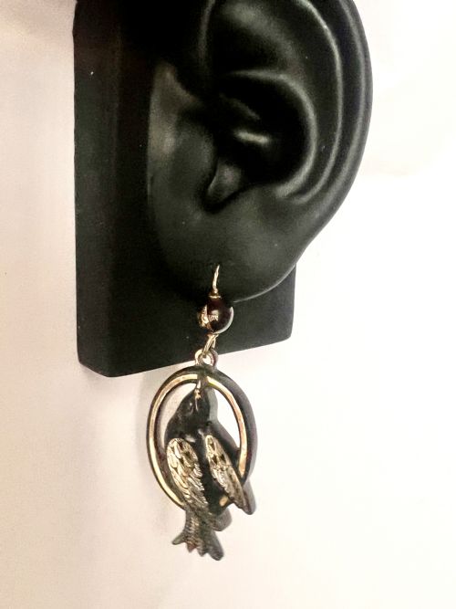 VICTORIAN GOLD AND SILVER PIQUE BIRD STAR EARRINGS - ADDITIONAL PHOTO 7