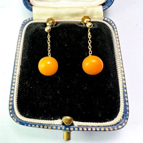 EDWARDIAN AMBER CHAIN DROP EARRINGS IN 9CT GOLD