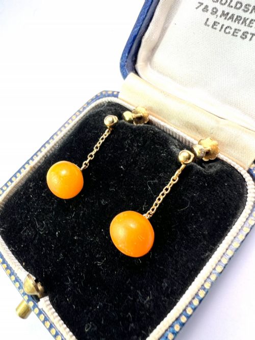 EDWARDIAN AMBER CHAIN DROP EARRINGS IN 9CT GOLD - ADDITIONAL PHOTO 1