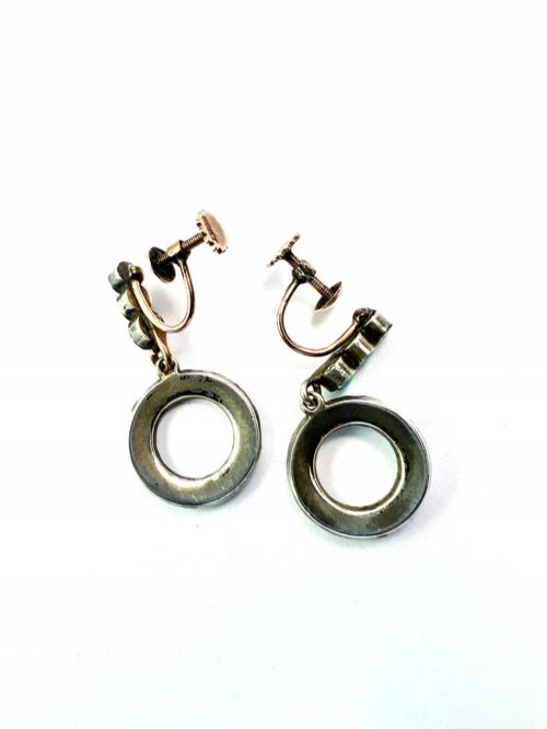 VICTORIAN GOLD AND SILVER TURQUOISE DANGLING HOOP EARRINGS - ADDITIONAL PHOTO 5