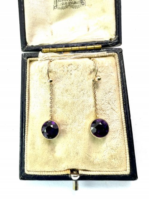 EDWARDIAN 9CT GOLD AMETHYST CHAIN DROP EARRINGS - ADDITIONAL PHOTO 1