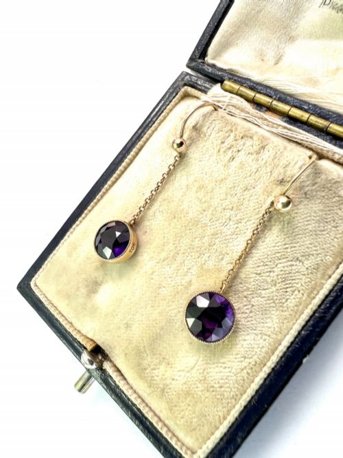 EDWARDIAN 9CT GOLD AMETHYST CHAIN DROP EARRINGS - ADDITIONAL PHOTO 2