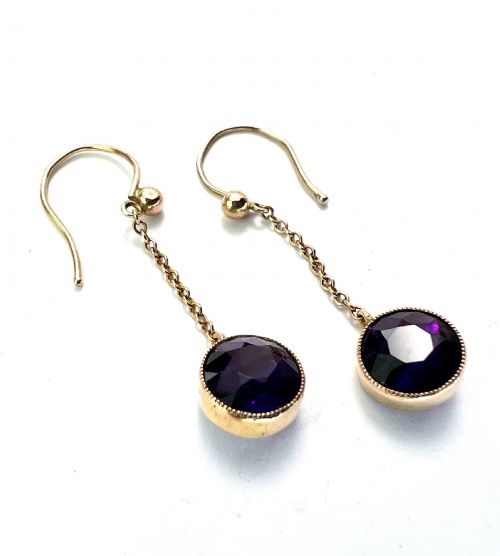 EDWARDIAN 9CT GOLD AMETHYST CHAIN DROP EARRINGS - ADDITIONAL PHOTO 5