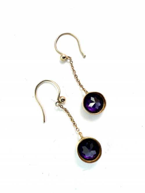 EDWARDIAN 9CT GOLD AMETHYST CHAIN DROP EARRINGS - ADDITIONAL PHOTO 6