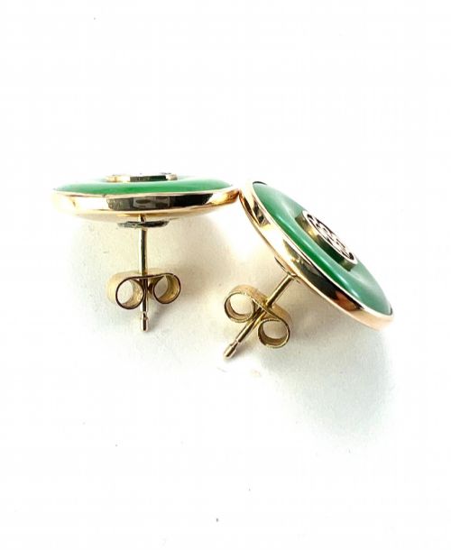 VINTAGE 14CT GOLD JADE TORUS STUD EARRINGS - ADDITIONAL PHOTO 5