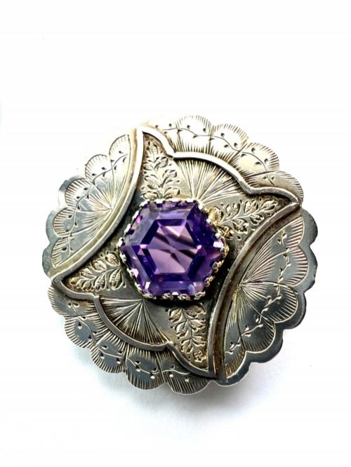 VICTORIAN AMETHYST SILVER EARRINGS AND BROOCH - ADDITIONAL PHOTO 4