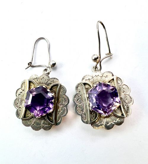 VICTORIAN AMETHYST SILVER EARRINGS AND BROOCH - ADDITIONAL PHOTO 5