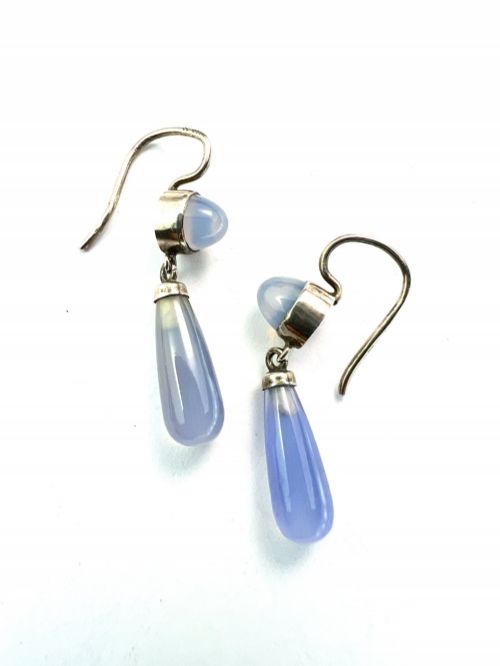 ANTIQUE SILVER CHALCEDONY TEARDROP EARRINGS - ADDITIONAL PHOTO 3