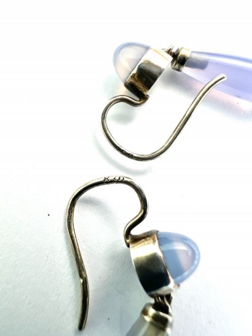 ANTIQUE SILVER CHALCEDONY TEARDROP EARRINGS - ADDITIONAL PHOTO 5