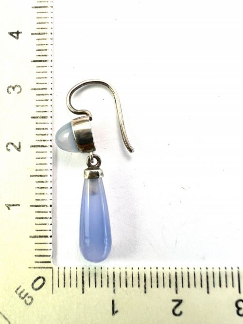 ANTIQUE SILVER CHALCEDONY TEARDROP EARRINGS - ADDITIONAL PHOTO 6