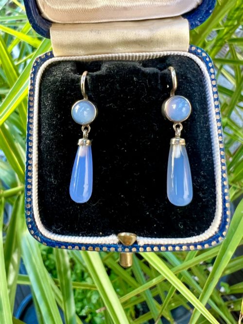 ANTIQUE SILVER CHALCEDONY TEARDROP EARRINGS - ADDITIONAL PHOTO 7