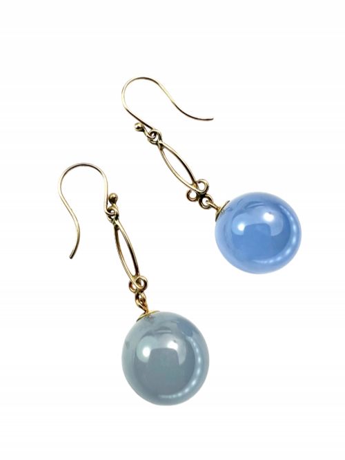 ANTIQUE 9CT GOLD CHALCEDONY ORB DROP EARRINGS - ADDITIONAL PHOTO 2