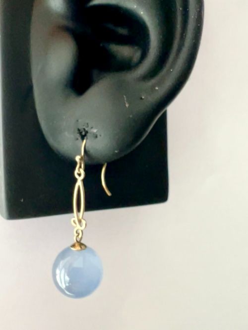 ANTIQUE 9CT GOLD CHALCEDONY ORB DROP EARRINGS - ADDITIONAL PHOTO 7