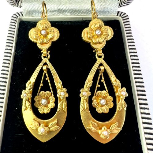 LATE VICTORIAN GOLD AND PEARL FLOWER EARRINGS
