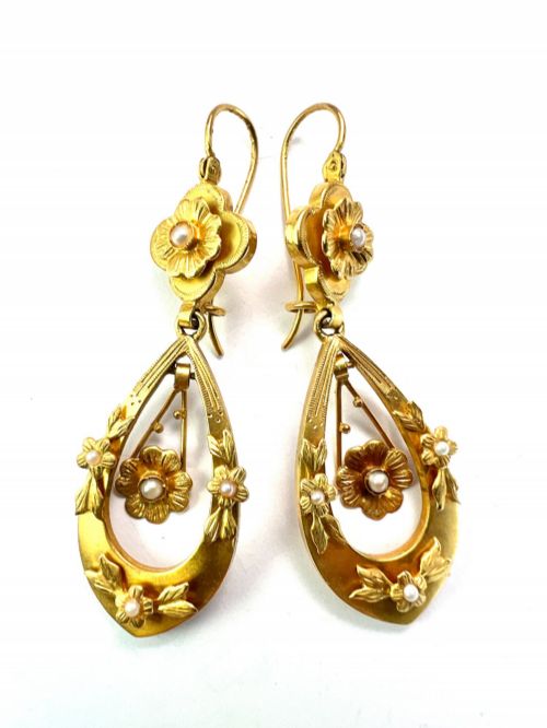 LATE VICTORIAN GOLD AND PEARL FLOWER EARRINGS - ADDITIONAL PHOTO 4