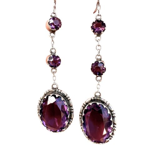 ART DECO AMETHYST PASTE SILVER SCREWBACK EARRINGS - ADDITIONAL PHOTO 2
