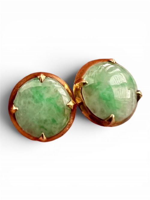 VINTAGE PALE GREEN JADEITE 14CT GOLD STUD EARRINGS