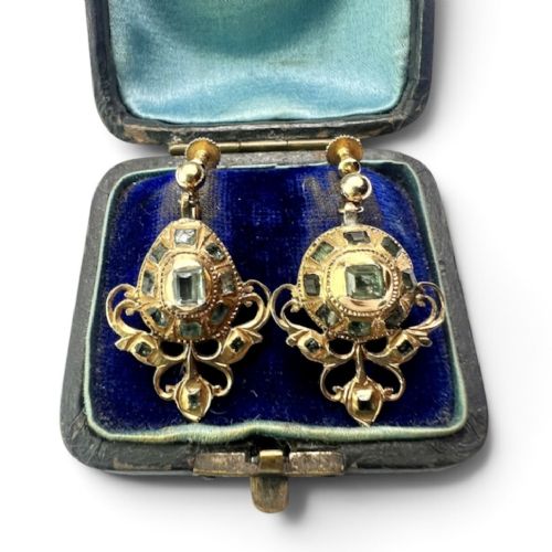 Ornate Georgian Emerald Gold Earrings