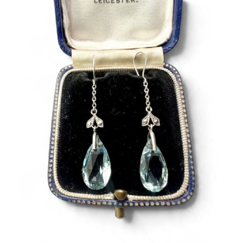 Edwardian Silver Aquamarine Paste Teardrop Earrings