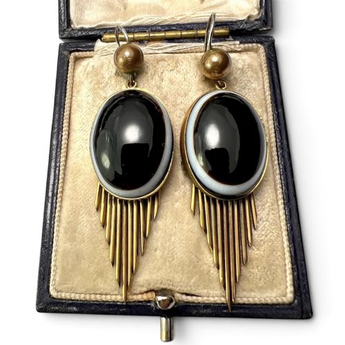 Victorian Bullseye Agate Fringe Earrings
