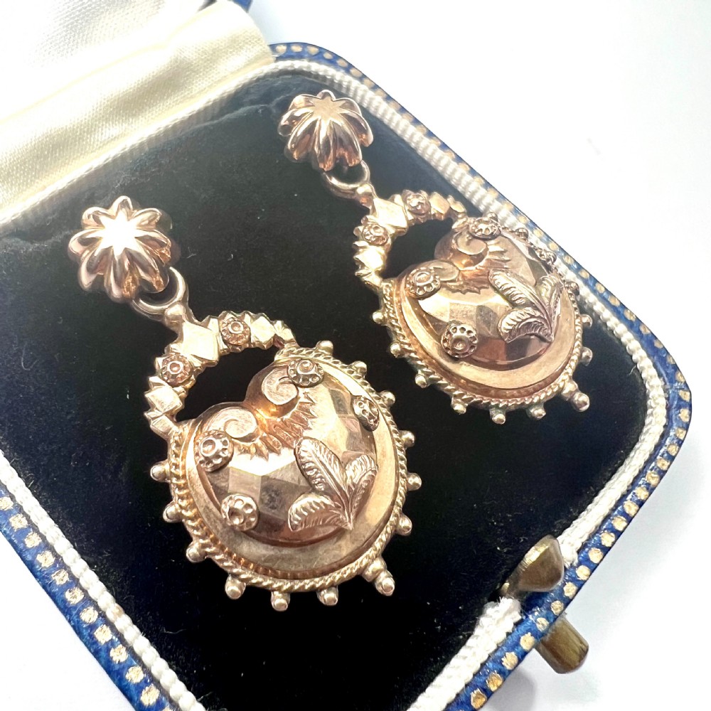 RESERVED for T to 19 JUNE • Victorian 1880s Fleur de Lis Earrings in 9CT Gold View II