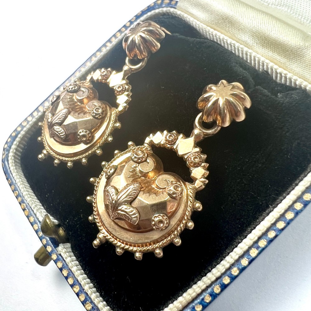 RESERVED for T to 19 JUNE • Victorian 1880s Fleur de Lis Earrings in 9CT Gold View III