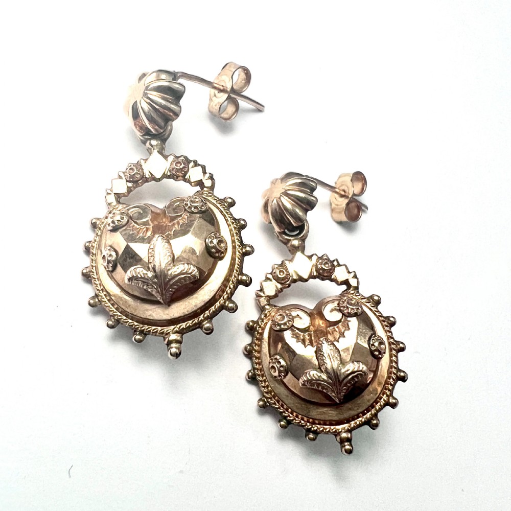 RESERVED for T to 19 JUNE • Victorian 1880s Fleur de Lis Earrings in 9CT Gold View V