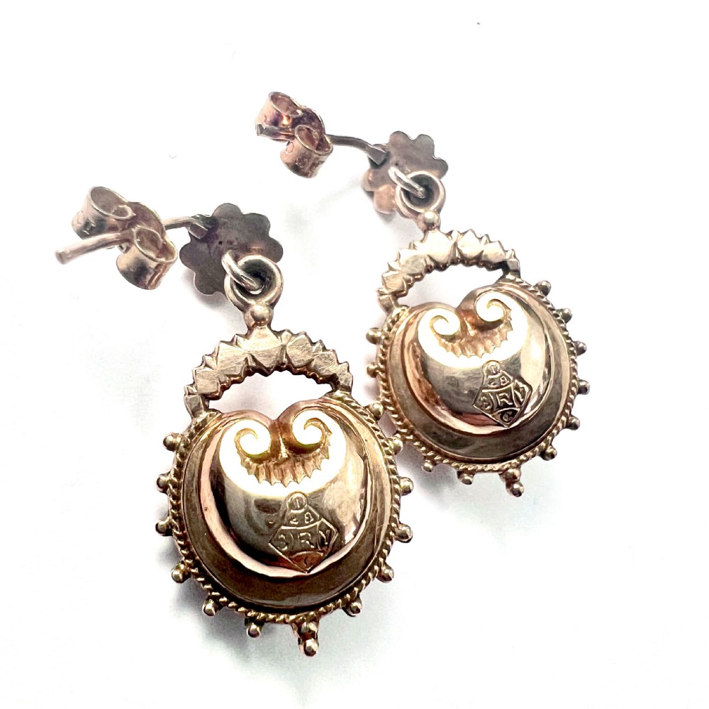 RESERVED for T to 19 JUNE • Victorian 1880s Fleur de Lis Earrings in 9CT Gold View VI