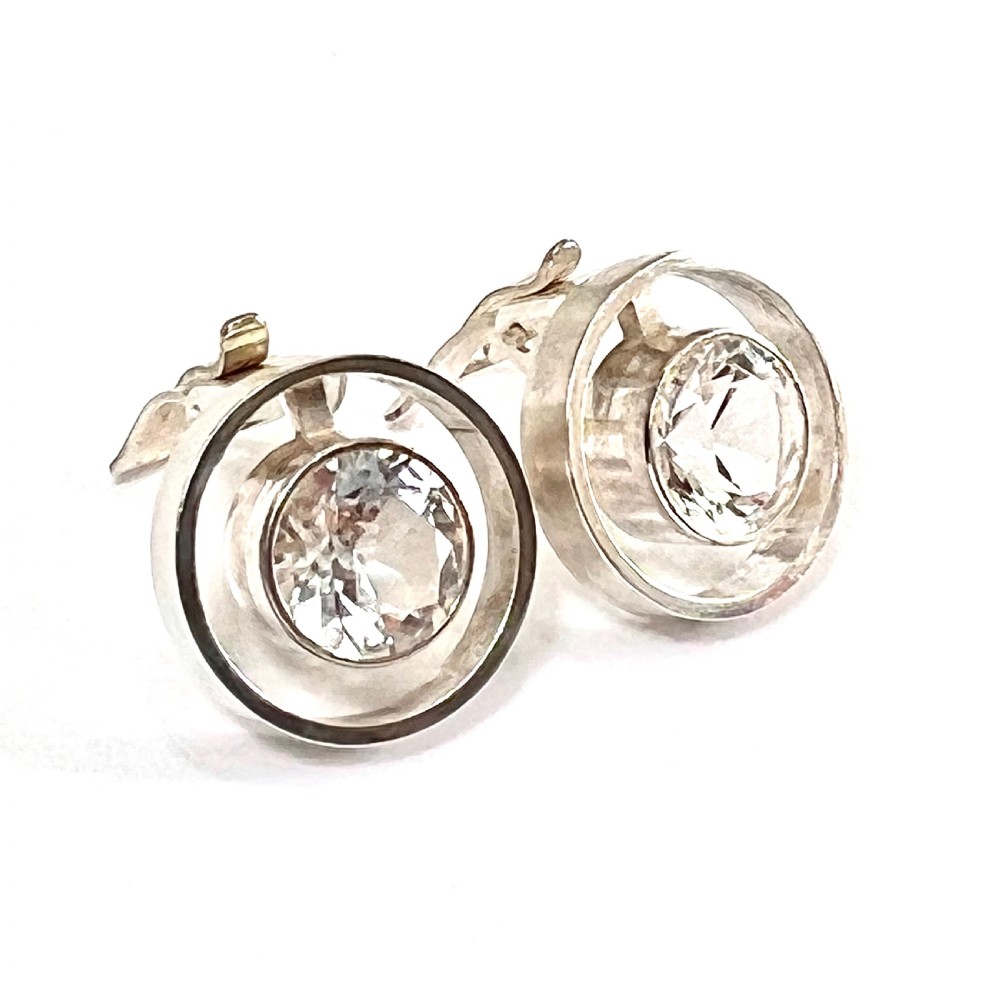 • Vintage Silver and Rock Crystal Modernist Ear Clips by Niels Erik From