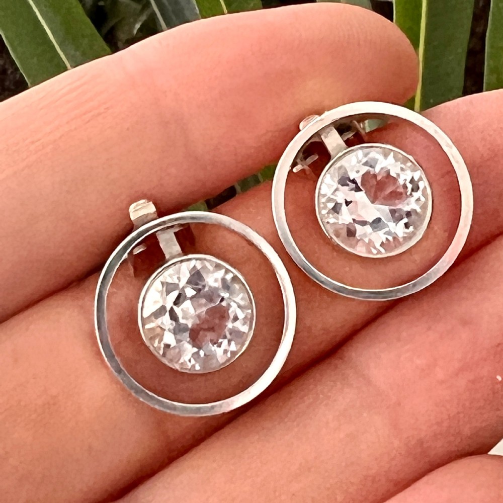 • Vintage Silver and Rock Crystal Modernist Ear Clips by Niels Erik From View II