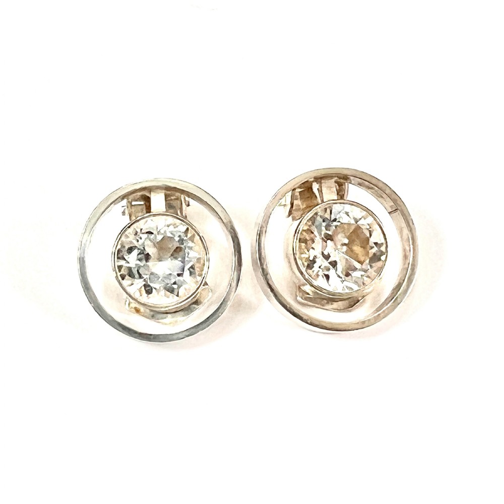 • Vintage Silver and Rock Crystal Modernist Ear Clips by Niels Erik From View III