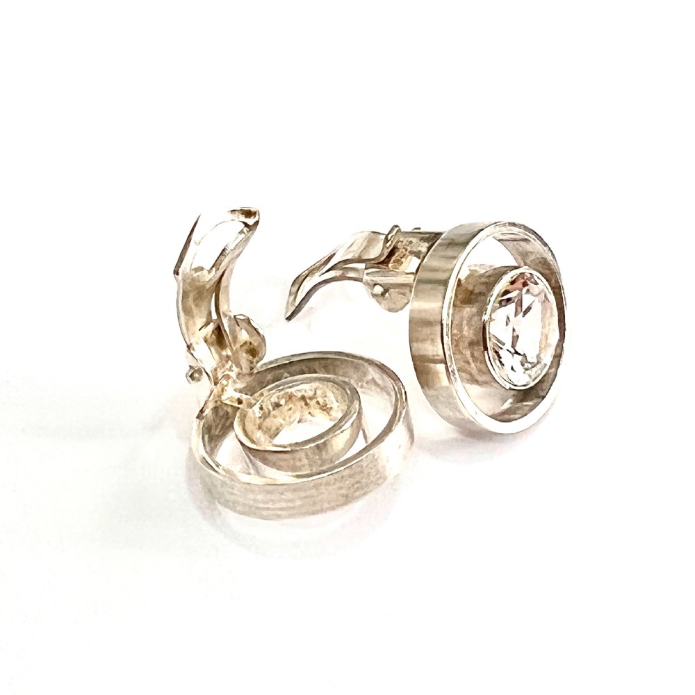 • Vintage Silver and Rock Crystal Modernist Ear Clips by Niels Erik From View V