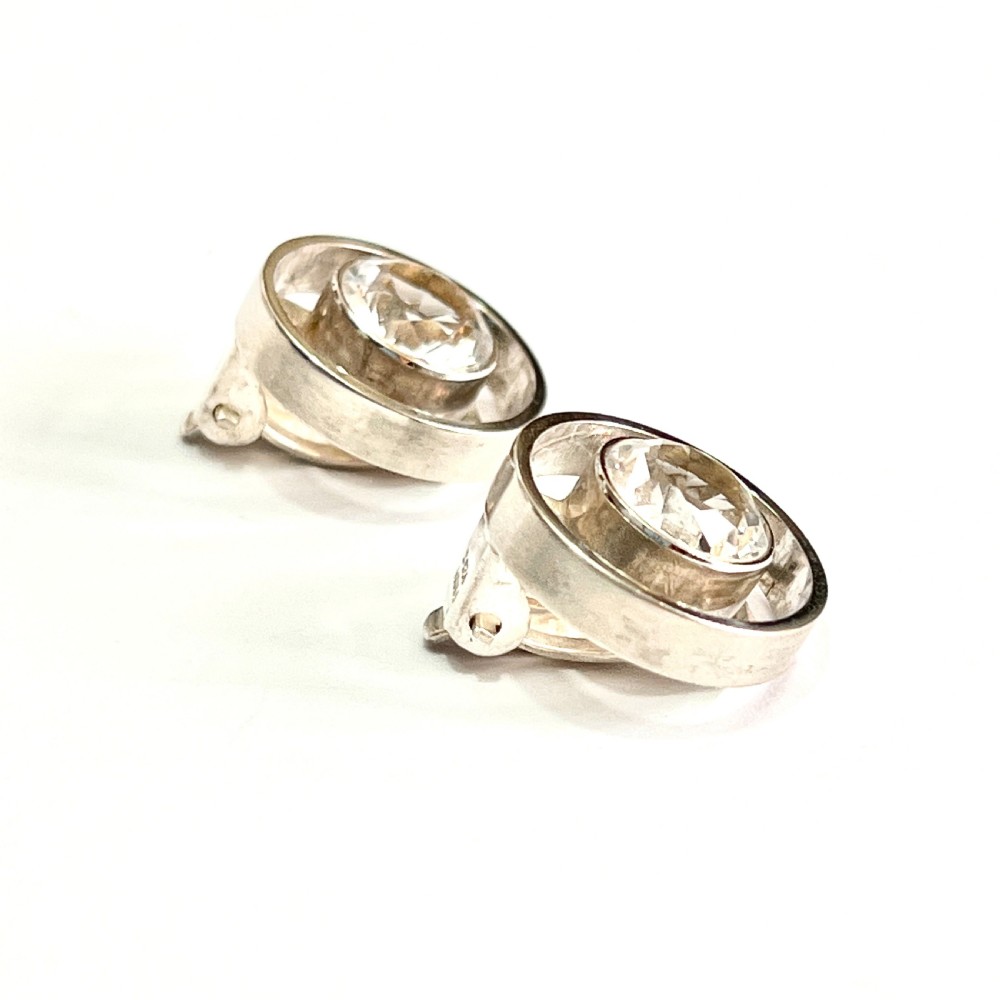 • Vintage Silver and Rock Crystal Modernist Ear Clips by Niels Erik From View VIII