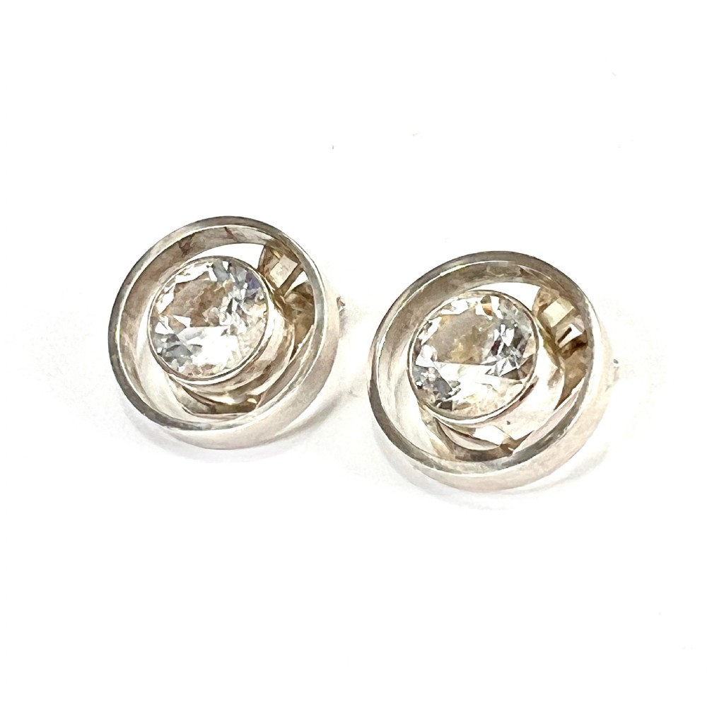 • Vintage Silver and Rock Crystal Modernist Ear Clips by Niels Erik From View IX