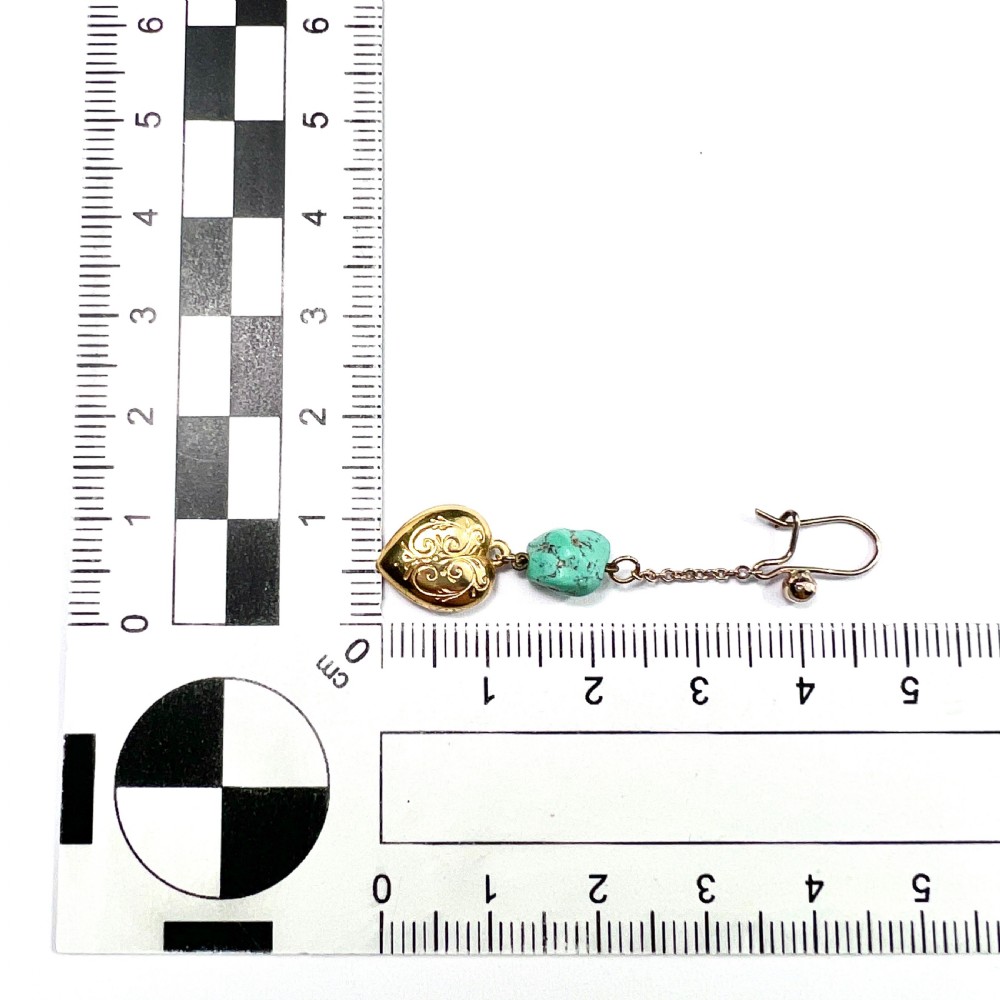 • Vintage 9CT Gold Chain Drop Turquoise Heart Earrings View VI