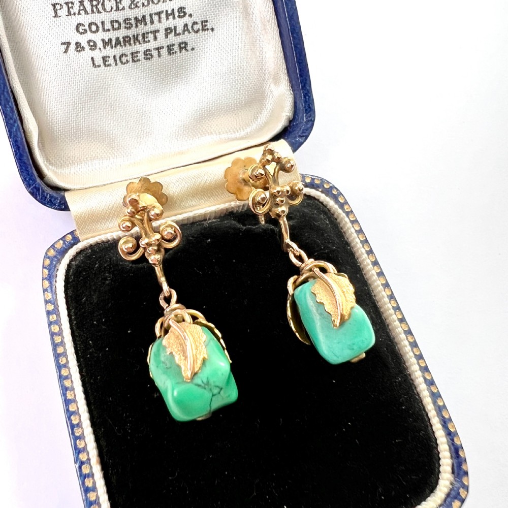 • Victorian 12CT Gold Turquoise Nugget Screwback Earrings View II