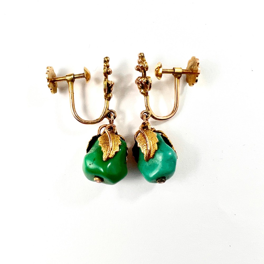 • Victorian 12CT Gold Turquoise Nugget Screwback Earrings View III