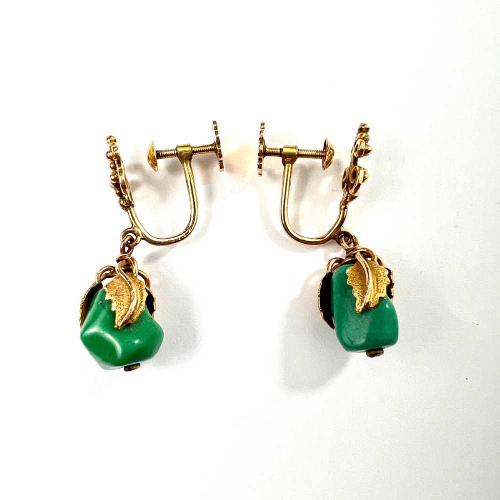 • Victorian 12CT Gold Turquoise Nugget Screwback Earrings View IV