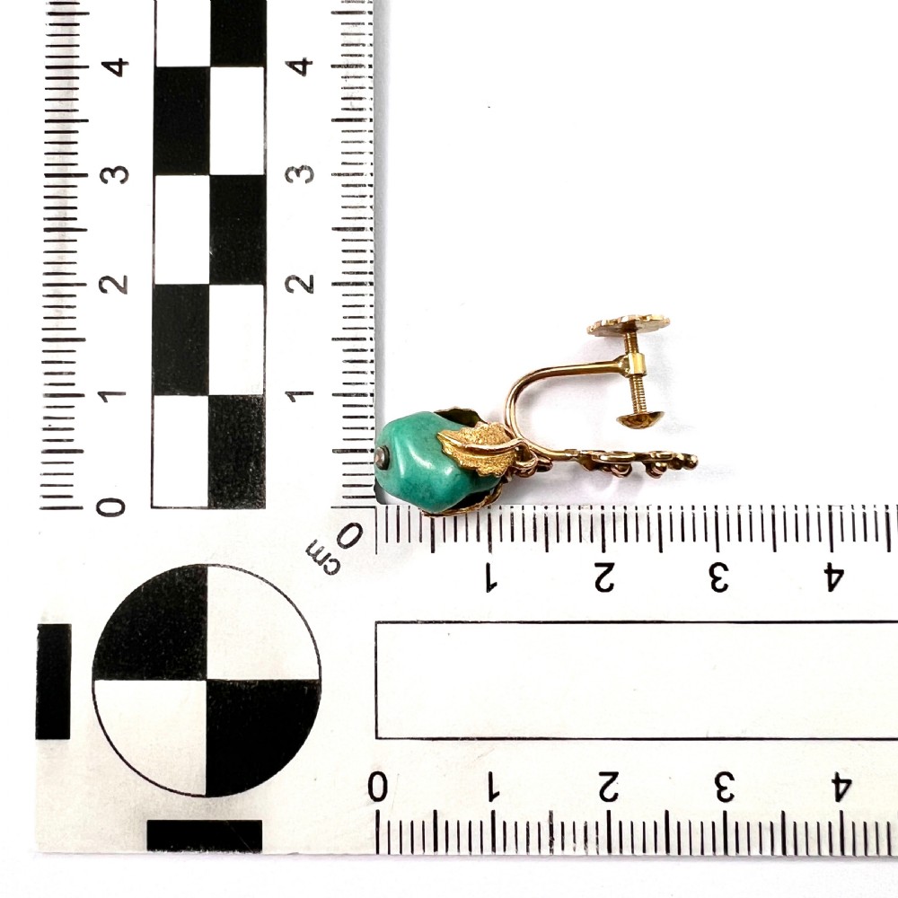 • Victorian 12CT Gold Turquoise Nugget Screwback Earrings View VI