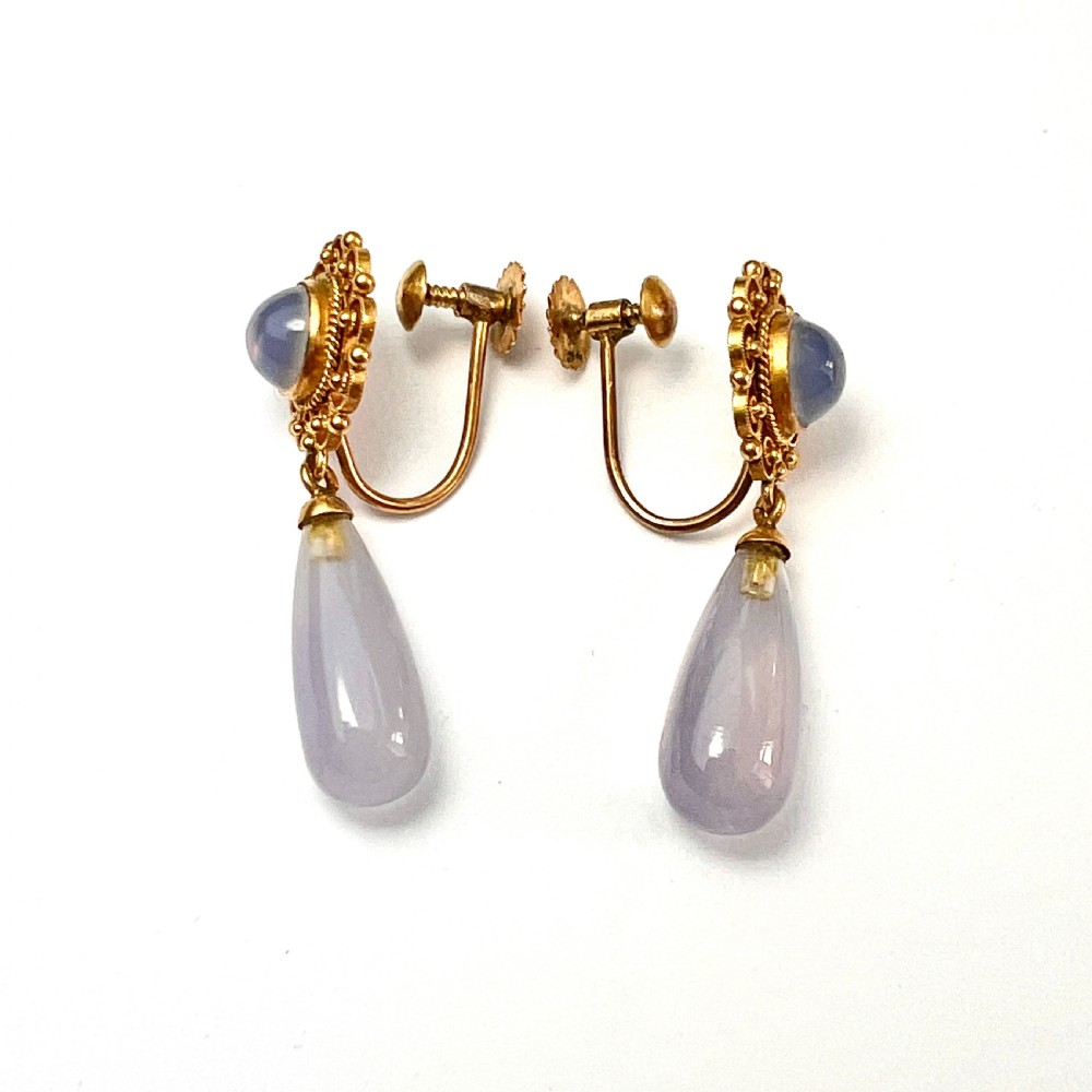 Victorian Chalcedony Drop 9CT Gold Cannetille Earrings View IV