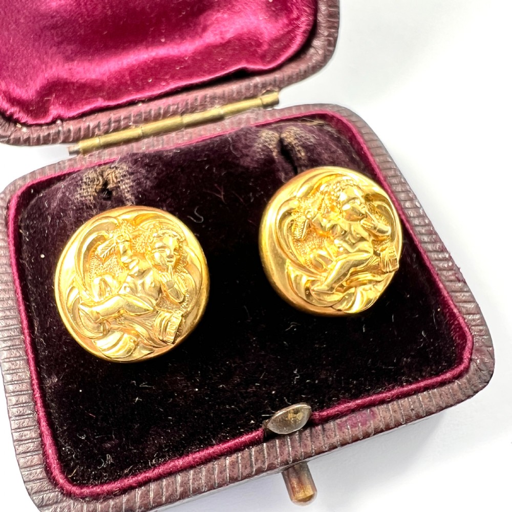 • Victorian 15CT Gold Cherub Button Earrings View II