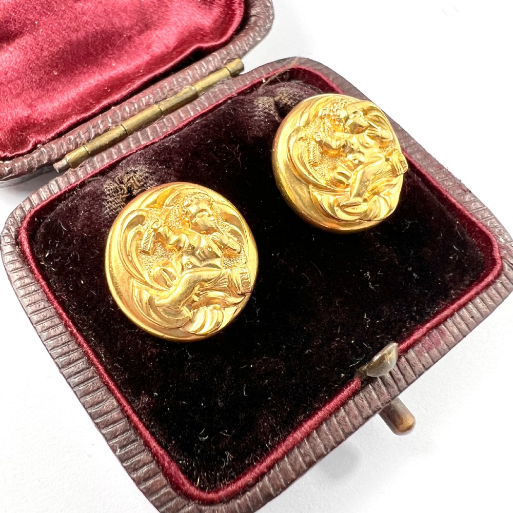 • Victorian 15CT Gold Cherub Button Earrings View IV