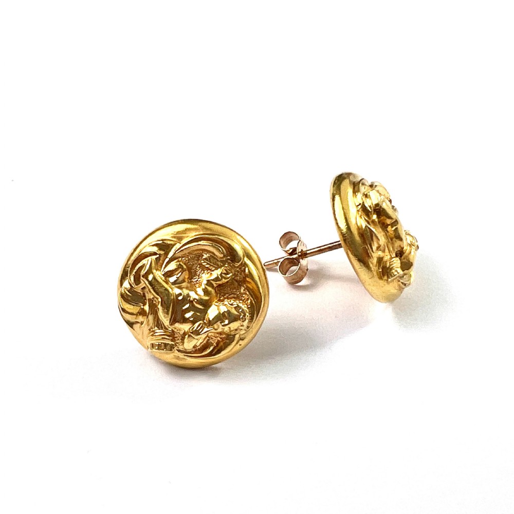 • Victorian 15CT Gold Cherub Button Earrings View VII
