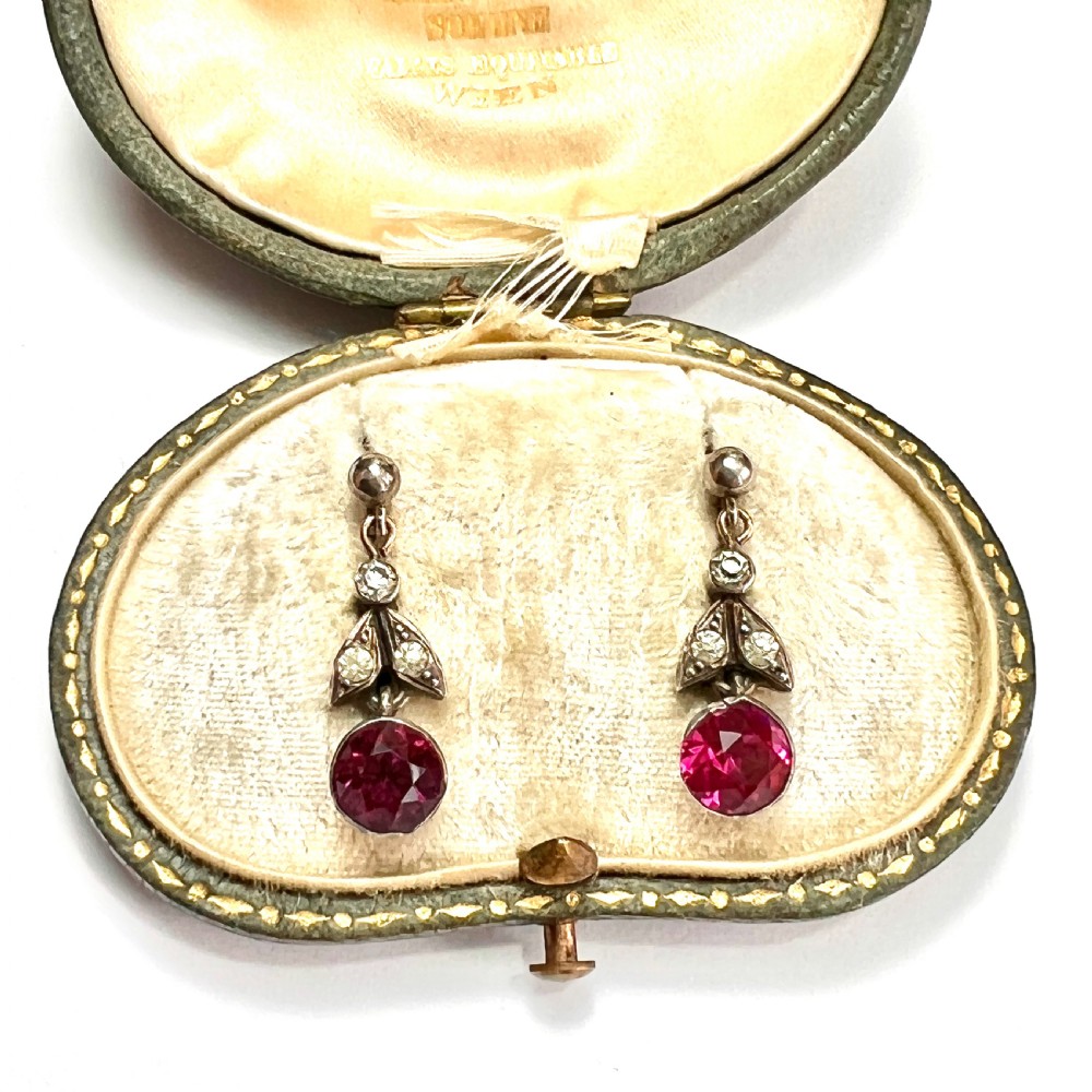 Victorian Old Cut Ruby Paste Drop Earrings