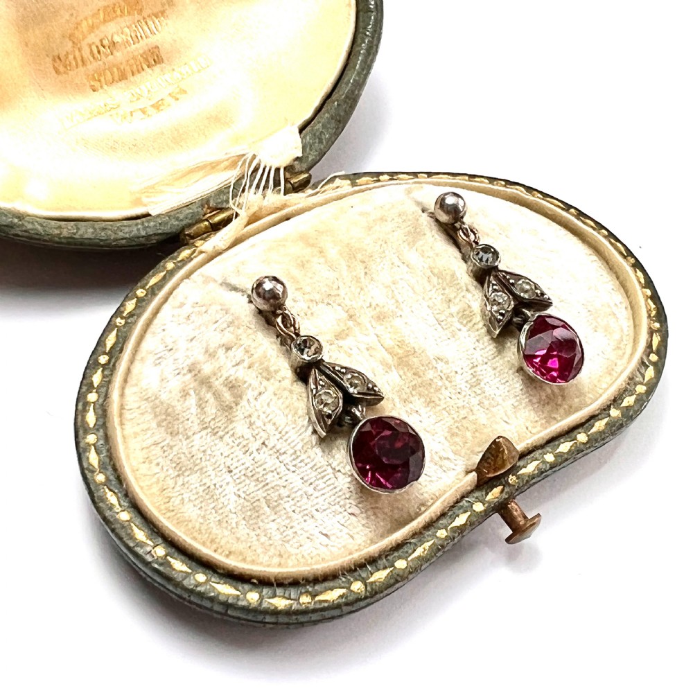 Victorian Old Cut Ruby Paste Drop Earrings View II